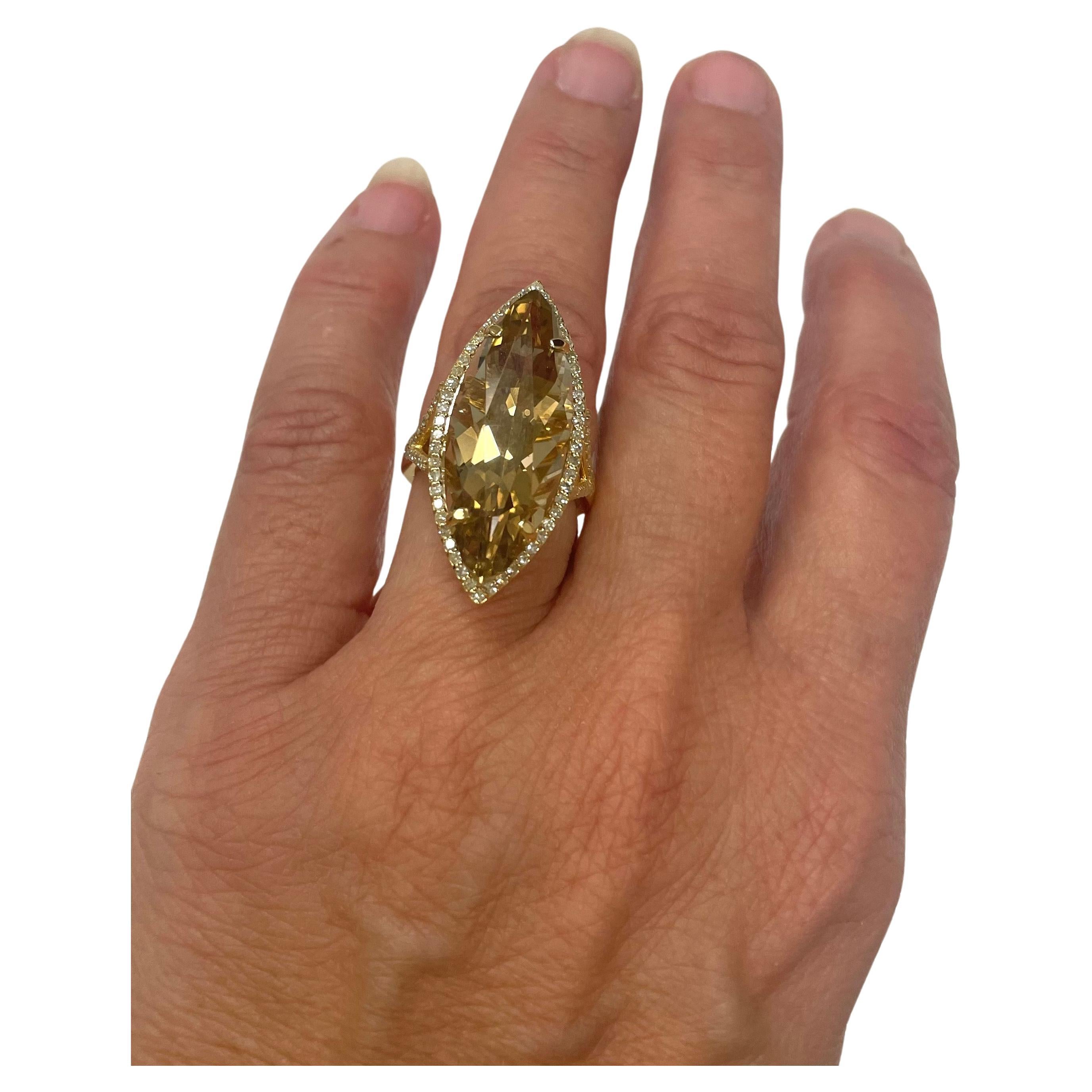 Natural Color Citrine with Pave Diamonds Paradizia Ring For Sale 7