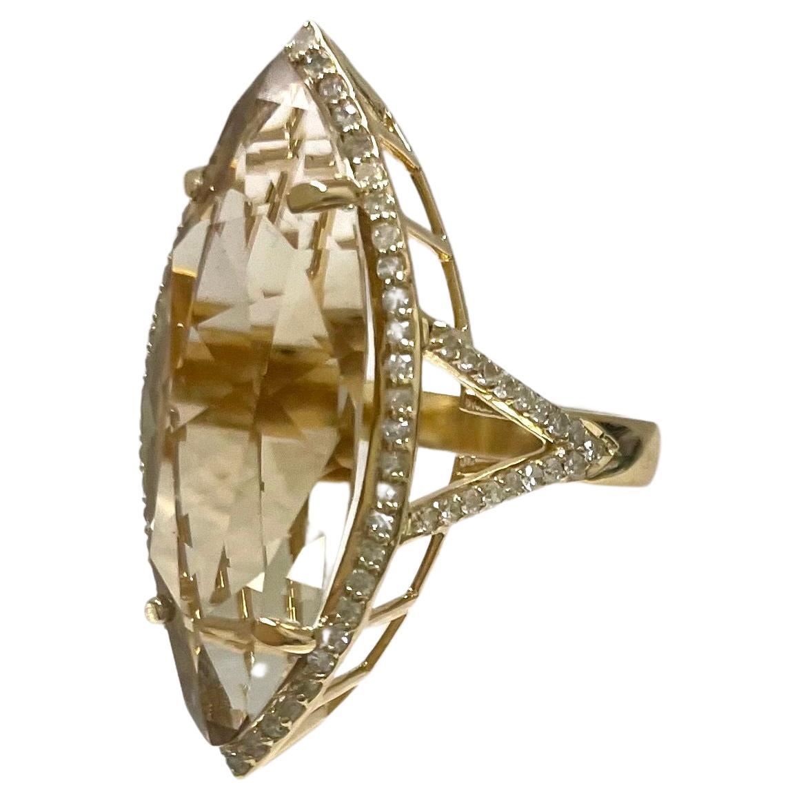 Natural Color Citrine with Pave Diamonds Paradizia Ring For Sale 12