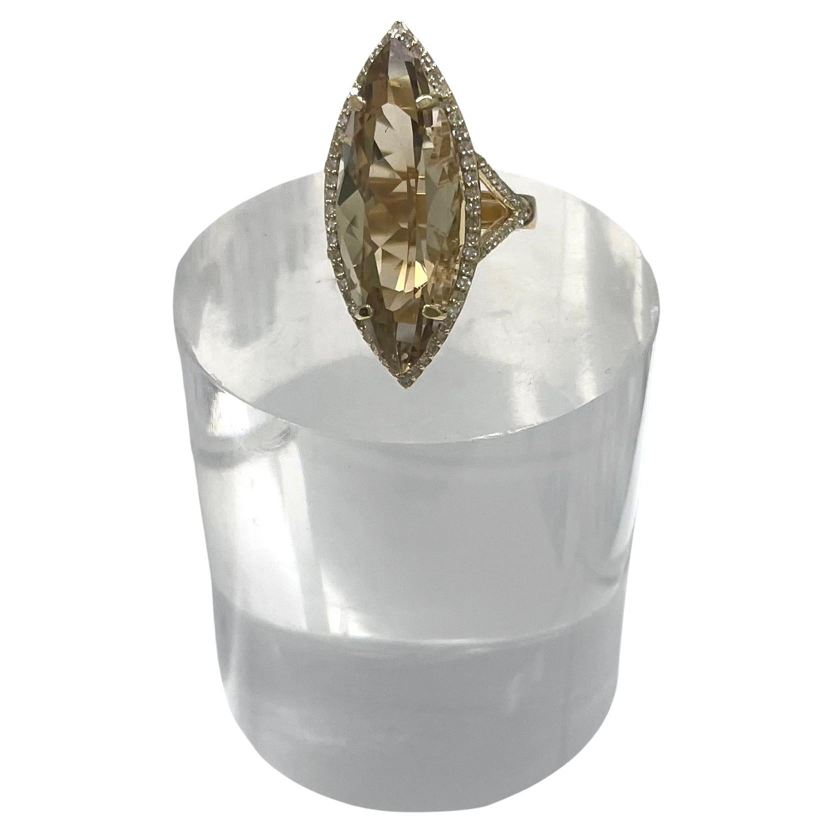 Natural Color Citrine with Pave Diamonds Paradizia Ring For Sale 13