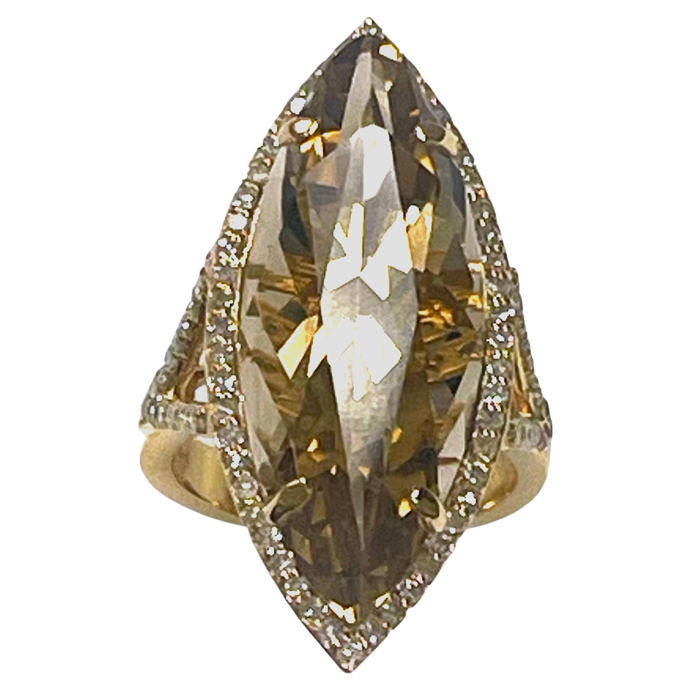 Marquise Cut Natural Color Citrine with Pave Diamonds Paradizia Ring For Sale