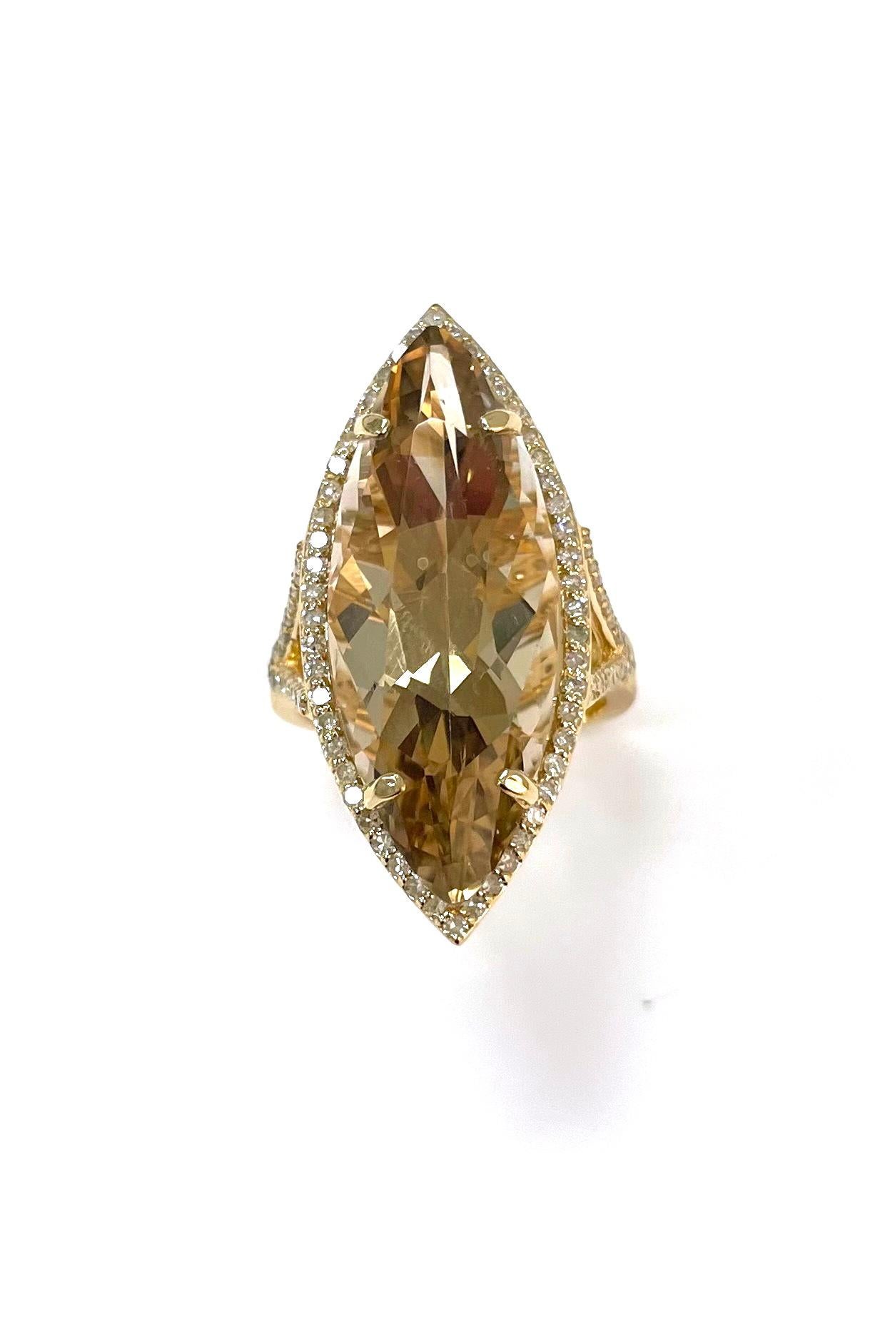 Natural Color Citrine with Pave Diamonds Paradizia Ring In New Condition For Sale In Laguna Beach, CA
