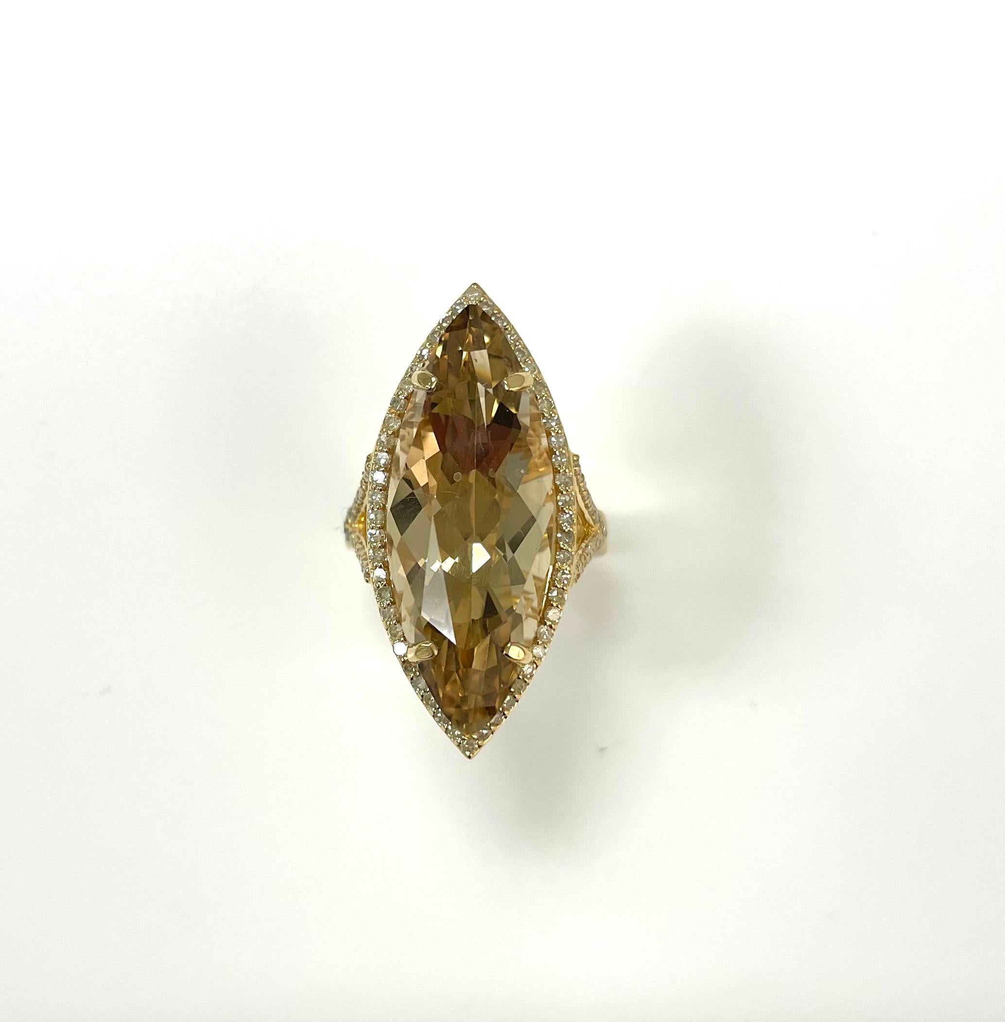 Natural Color Citrine with Pave Diamonds Paradizia Ring For Sale 1