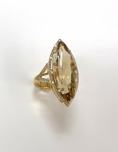 Natural Color Citrine with Pave Diamonds Paradizia Ring