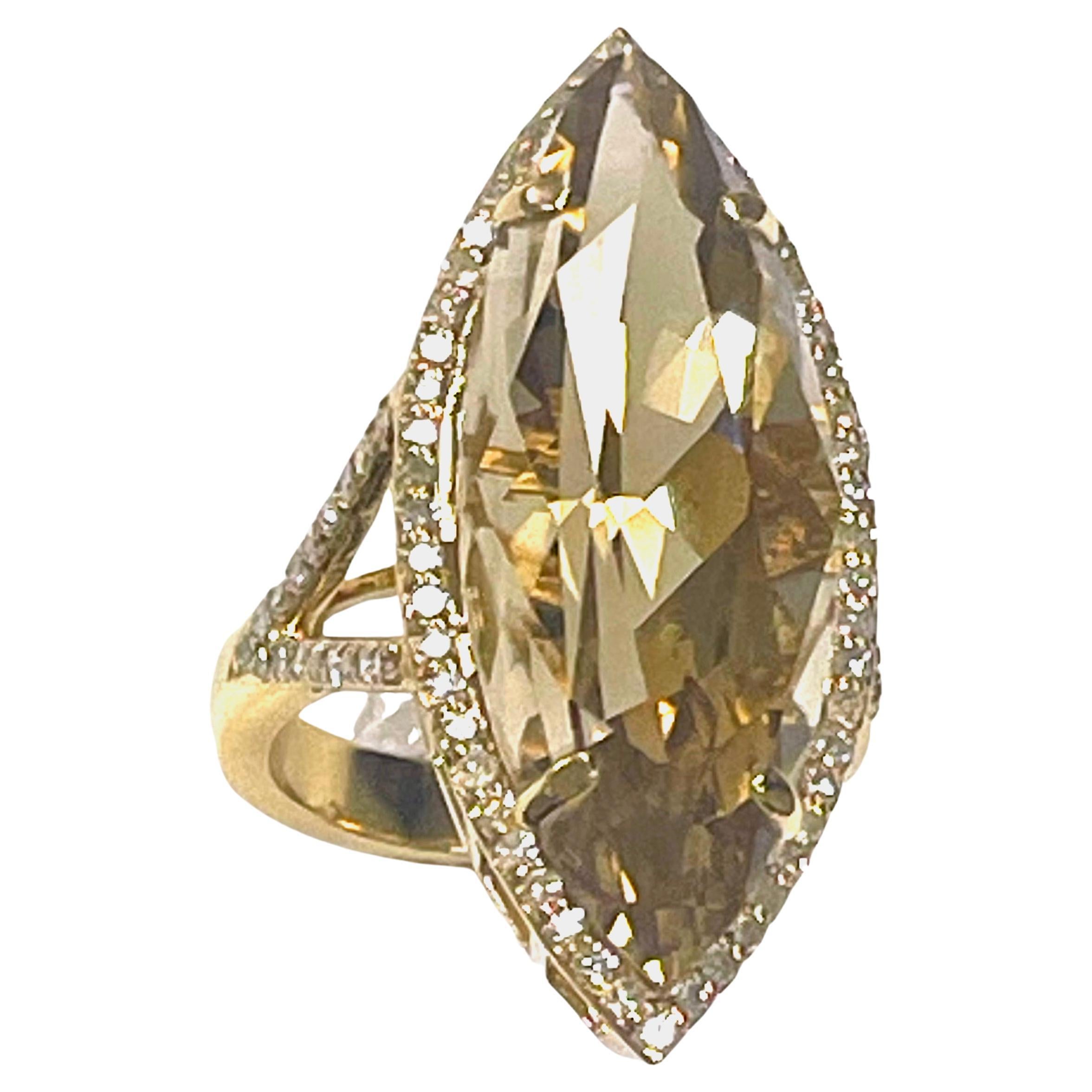 Natural Color Citrine with Pave Diamonds Paradizia Ring