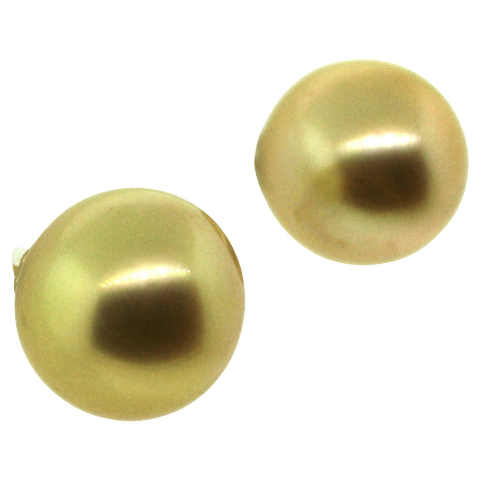 18K Natural color Deep Golden 10mm South Sea Pearls Stud