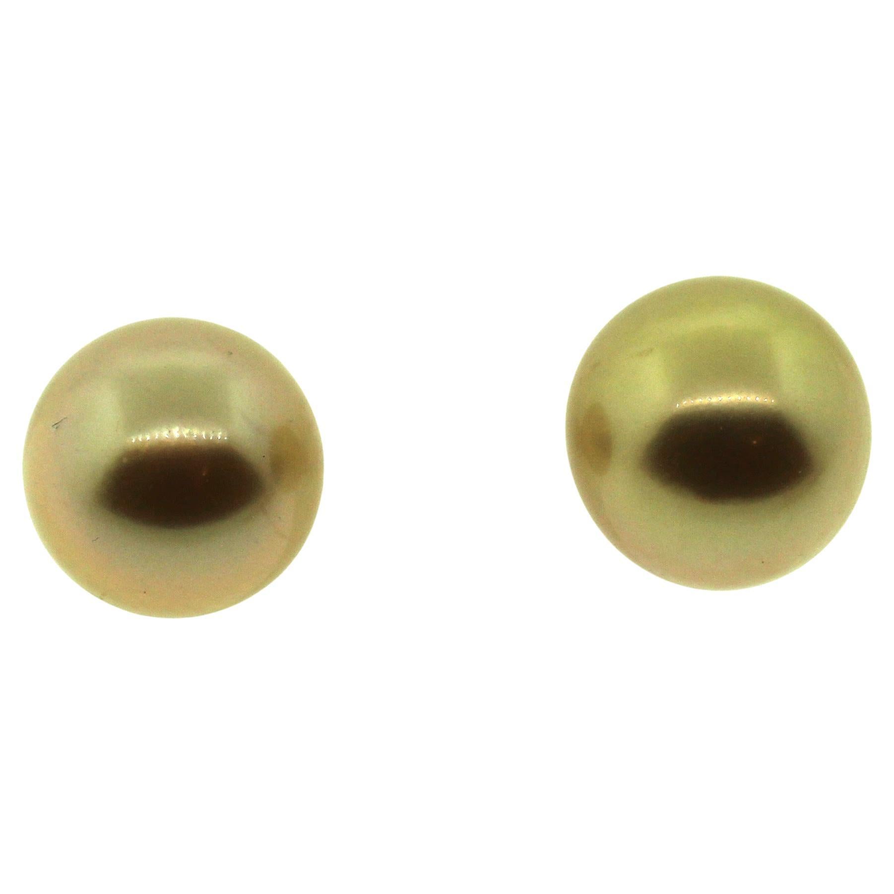 Natural color Deep Golden 10mm South Sea Pearls Stud