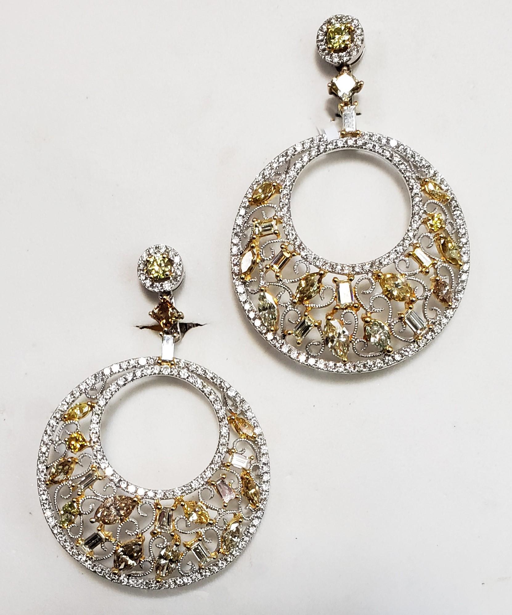 Natural Color Diamond 10.96CT Chandelier Earrings 18K 55MM For Sale 8