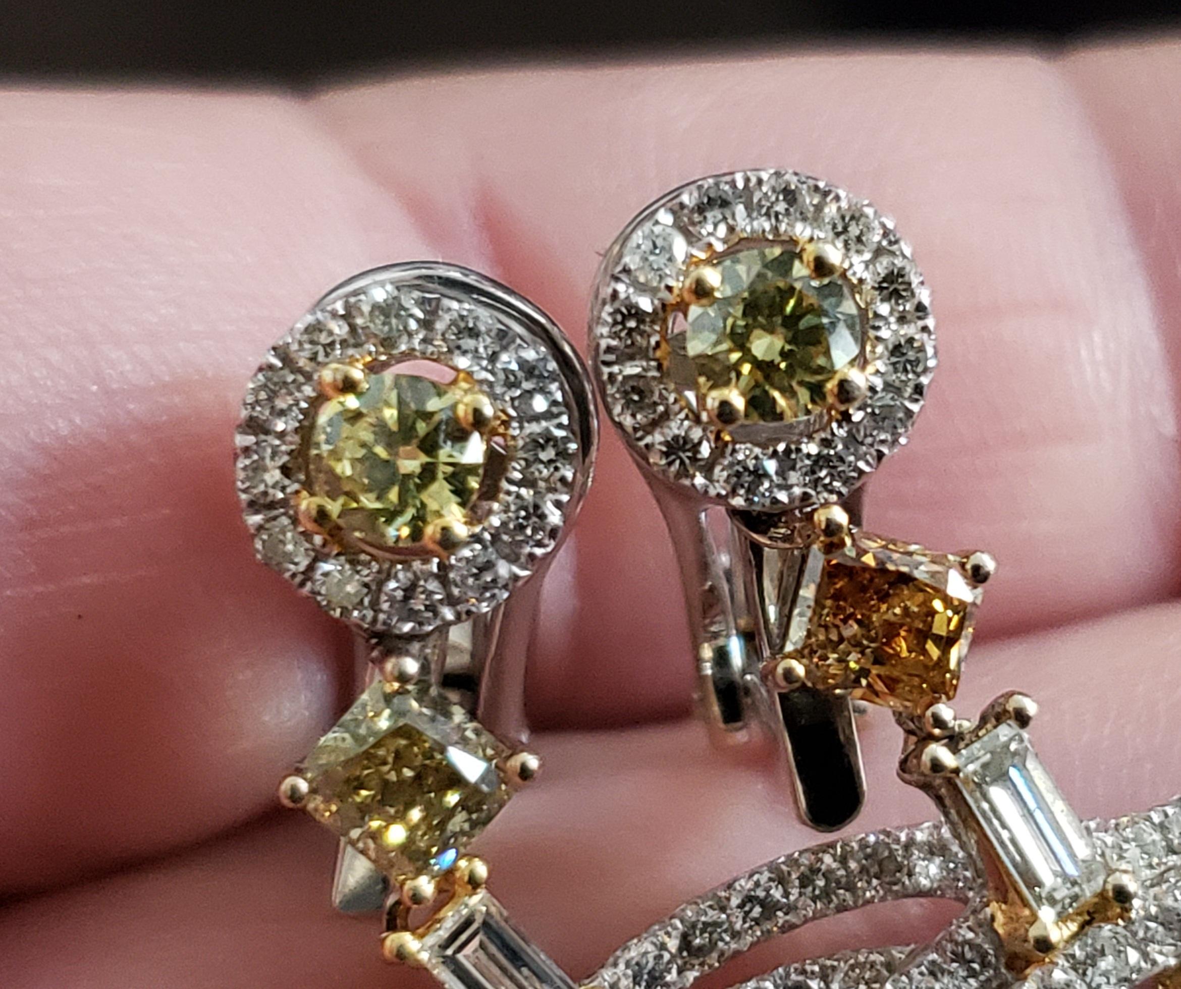 Natural Color Diamond 10.96CT Chandelier Earrings 18K 55MM For Sale 14