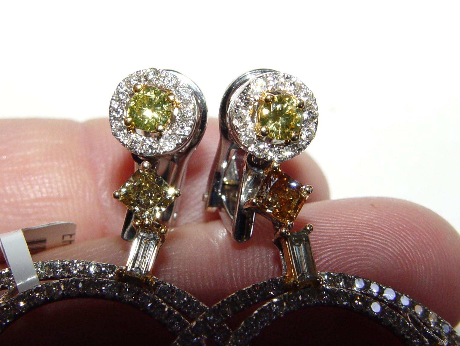 Natural Color Diamond 10.96CT Chandelier Earrings 18K 55MM For Sale 2