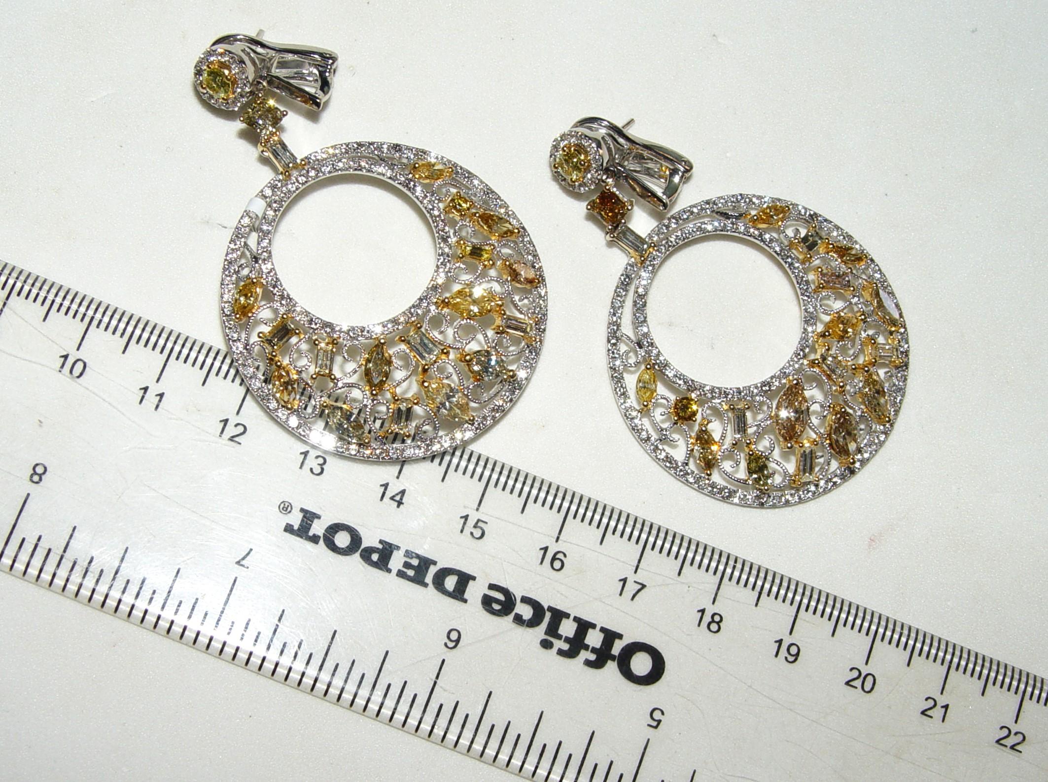 Natural Color Diamond 10.96CT Chandelier Earrings 18K 55MM For Sale 3