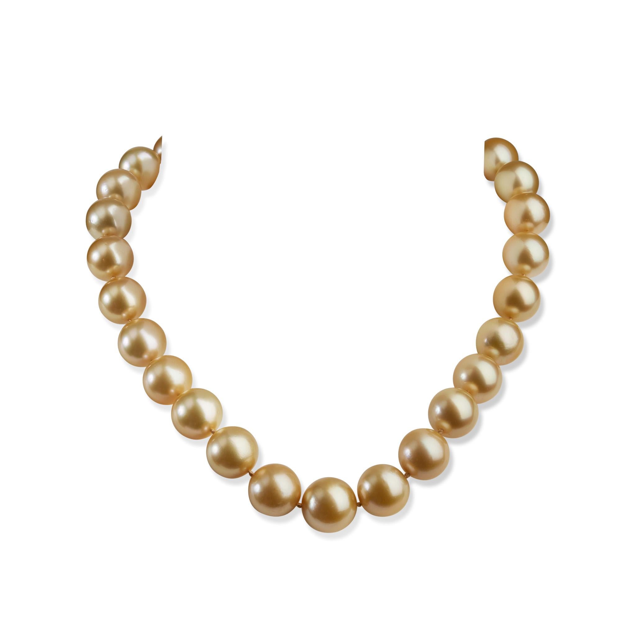 Natürliche Farbe Goldene Zucht-Südseeperlen-Halskette (Perle) im Angebot