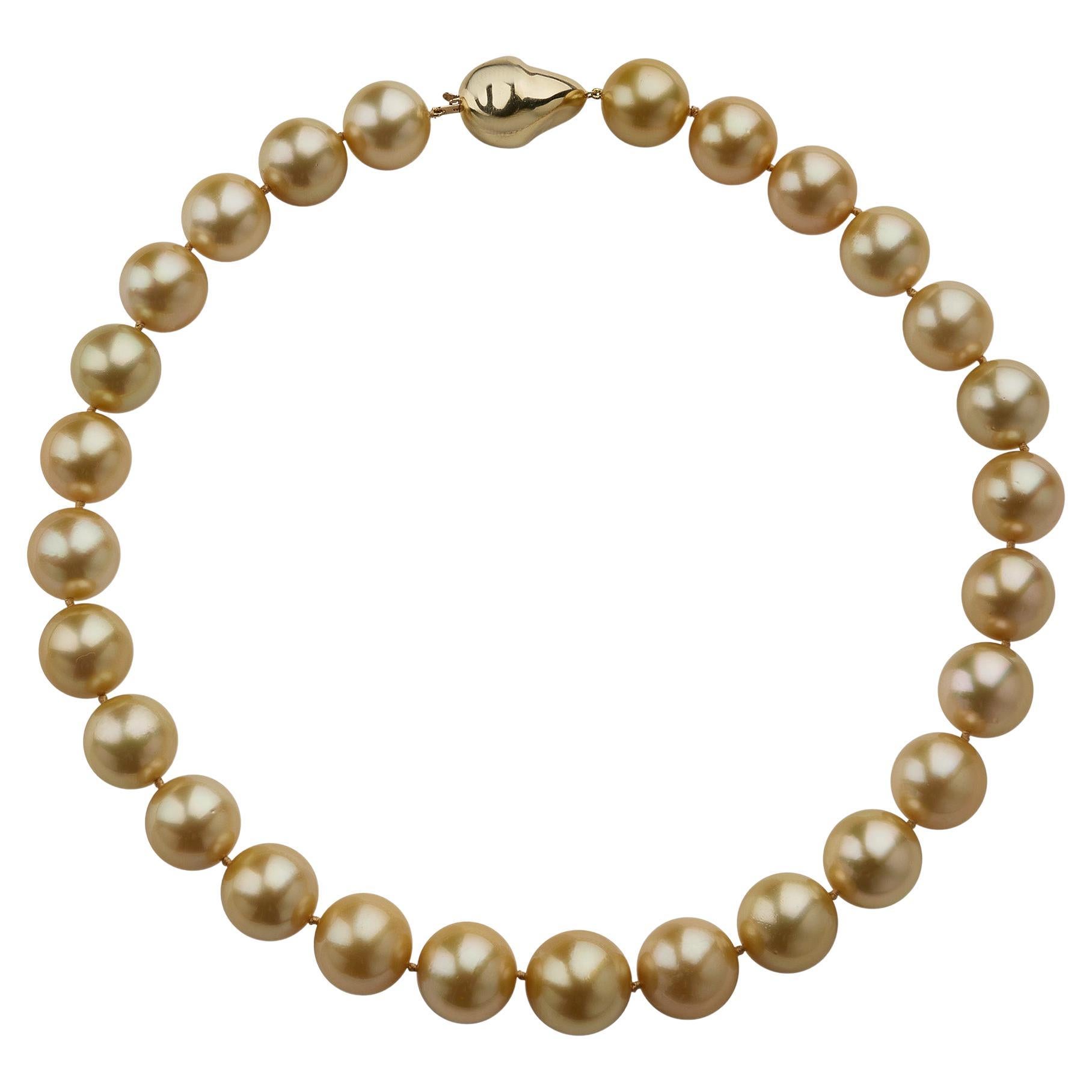 Natural Color Golden Cultured South Sea Pearl Necklace For Sale