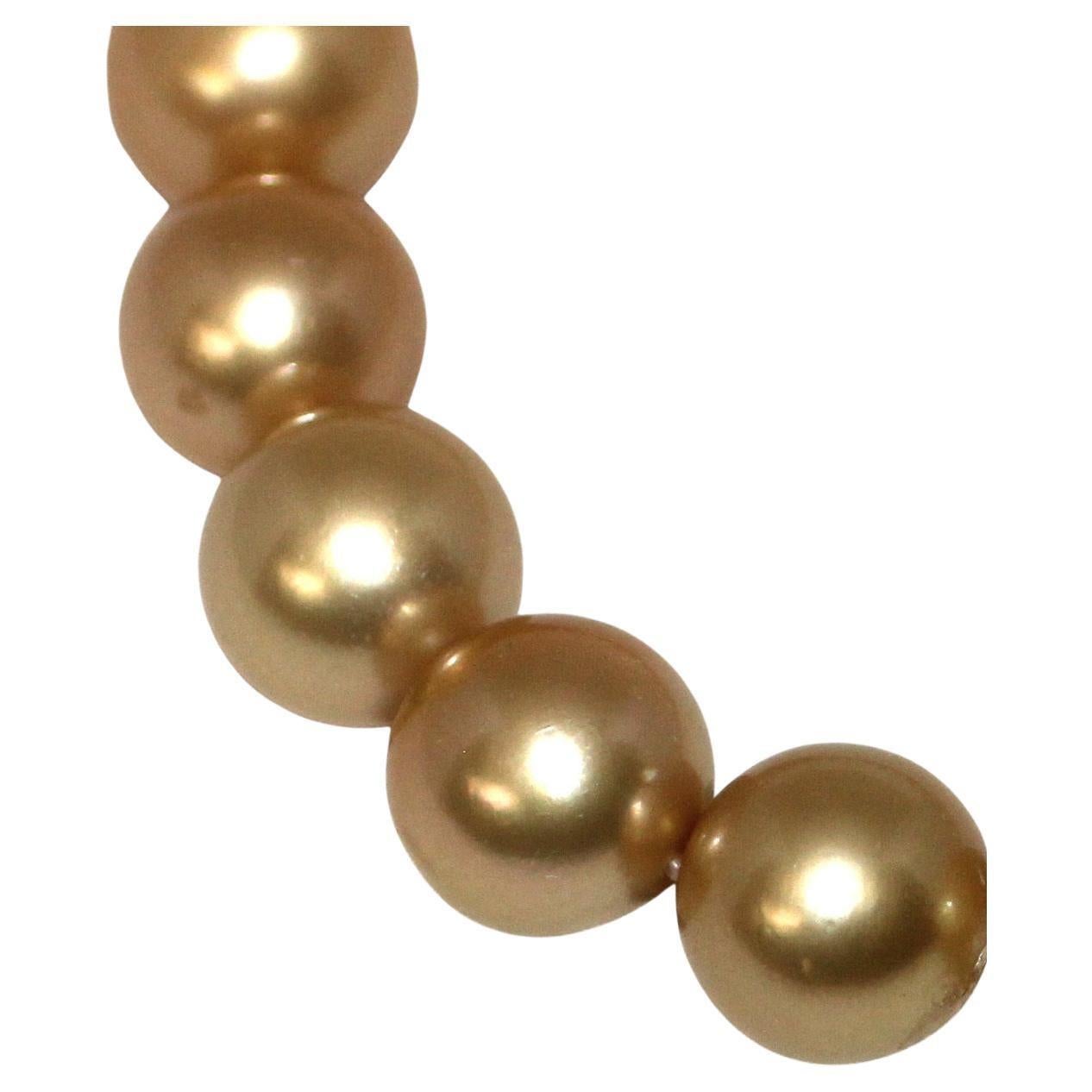 Contemporary Hakimoto 18x14mm Natural Color Rare Deep Golden South Sea Pearl Necklace For Sale