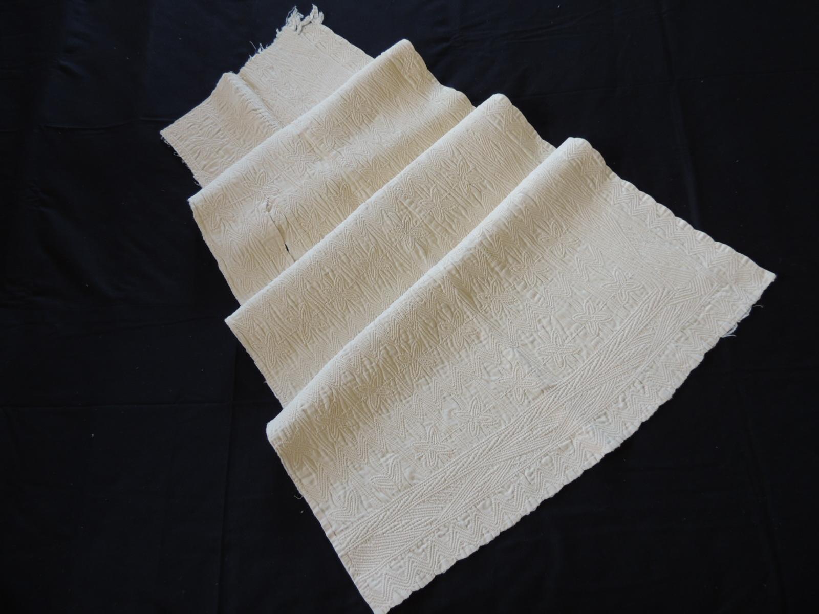 Hand-Crafted Natural Color Quilted Textile Tone-on-Tone For Sale