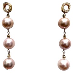 Natural Color Pink Pearls and 18k Diamond Paradizia Earrings