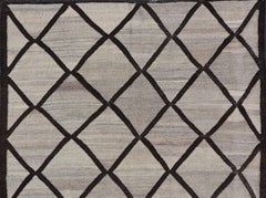 Natural Color-Tone Flat-Weave Kilim in Diamond Design