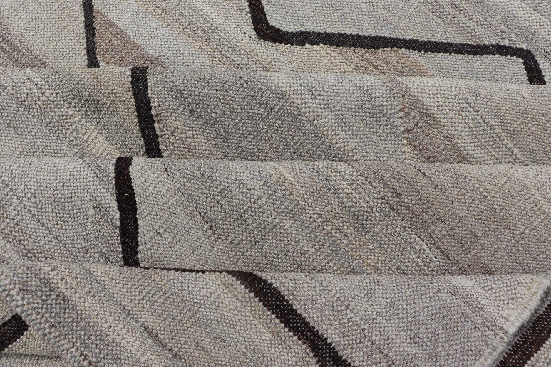 Natural Color-Tone Flat-Weave Modern Kilim in Grays and Brown For Sale 7