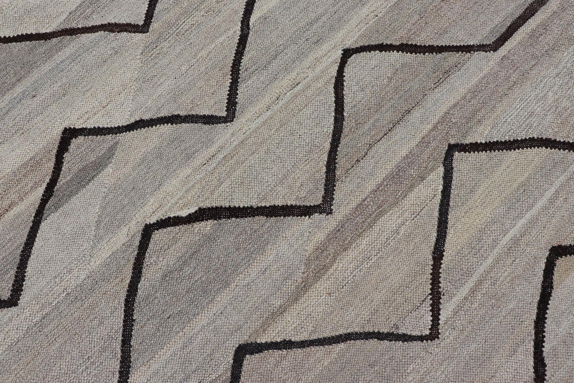 Natural Color-Tone Flat-Weave Modern Kilim in Grays and Brown For Sale 8
