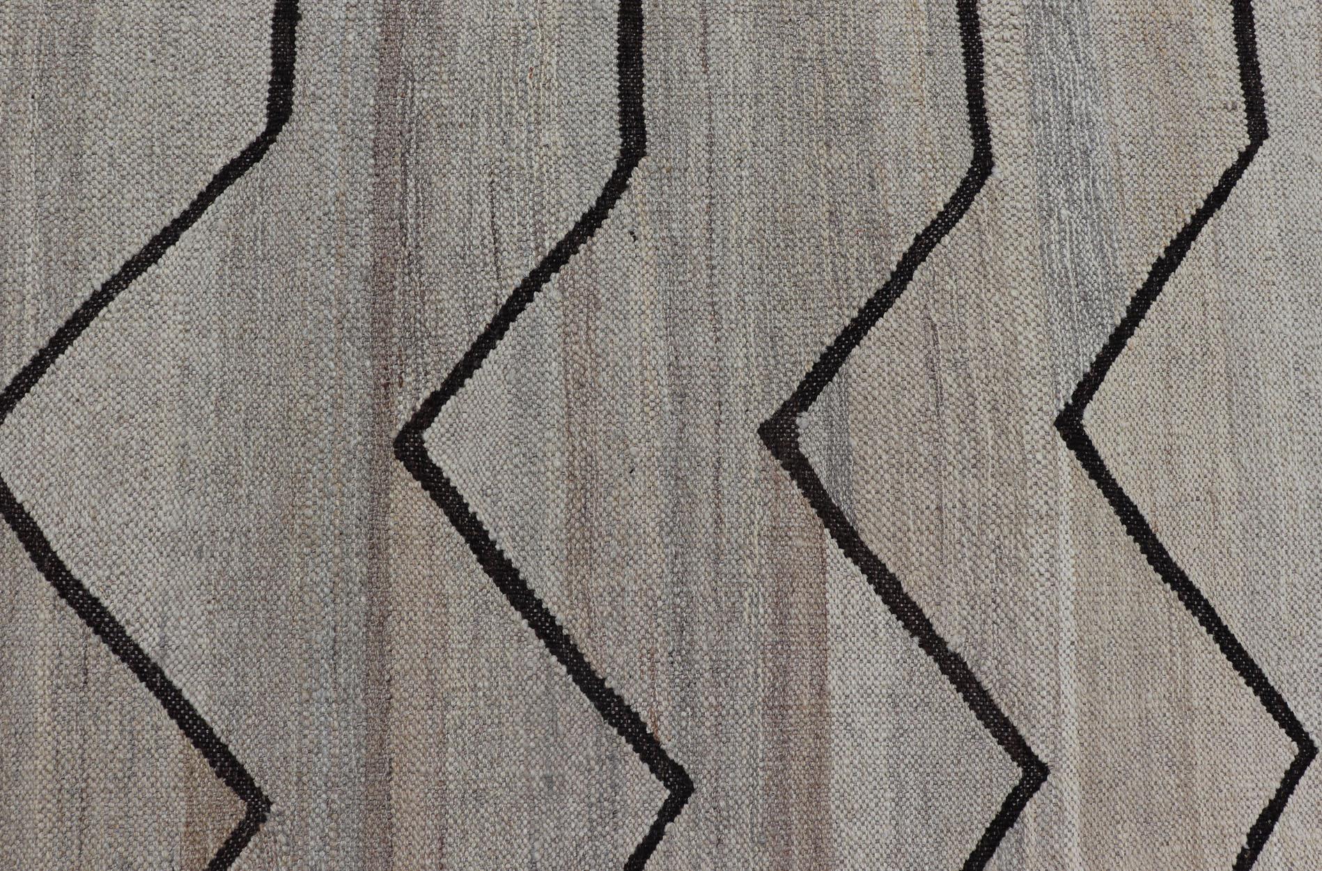 Natural Color-Tone Flat-Weave Modern Kilim in Grays and Brown For Sale 2