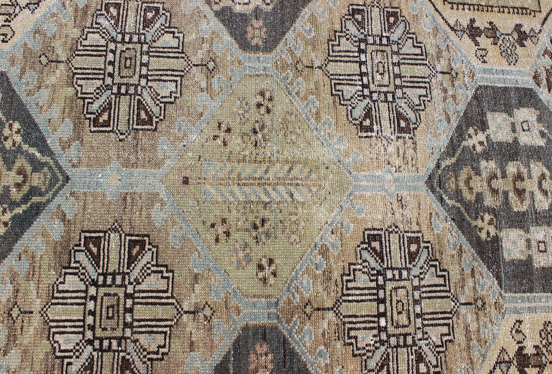 Mid-20th Century Natural Color Toned Vintage Persian Bakhtiari Rug with Large-Scale Geometrics