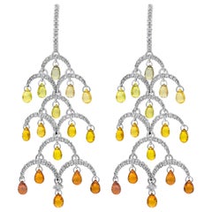 1.97 Carats Total Diamond with Natural Briolette Sapphires Chandelier Earrings