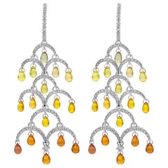 1.97 Carats Total Diamond with Natural Briolette Sapphires Chandelier Earrings