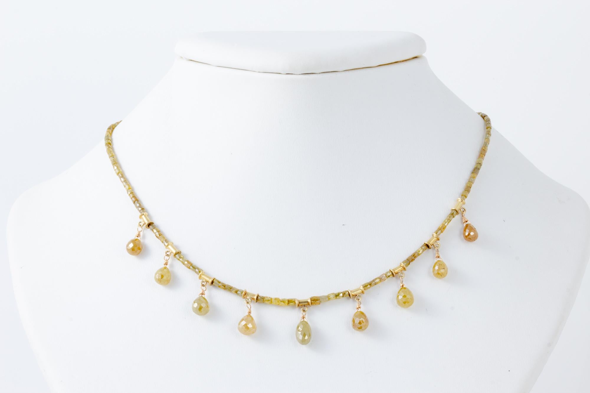 Employing 18 carats of beautifully cut untreated natural colored diamonds, this versatile necklace dazzles in any light and wears as easily with jeans and a t shirt as with a little black dress.  Whoever coined the term 