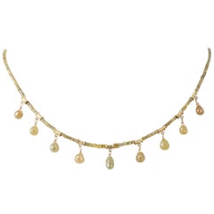 Natural Colored Diamond Briolette Necklace with 18 Karat Yellow Gold