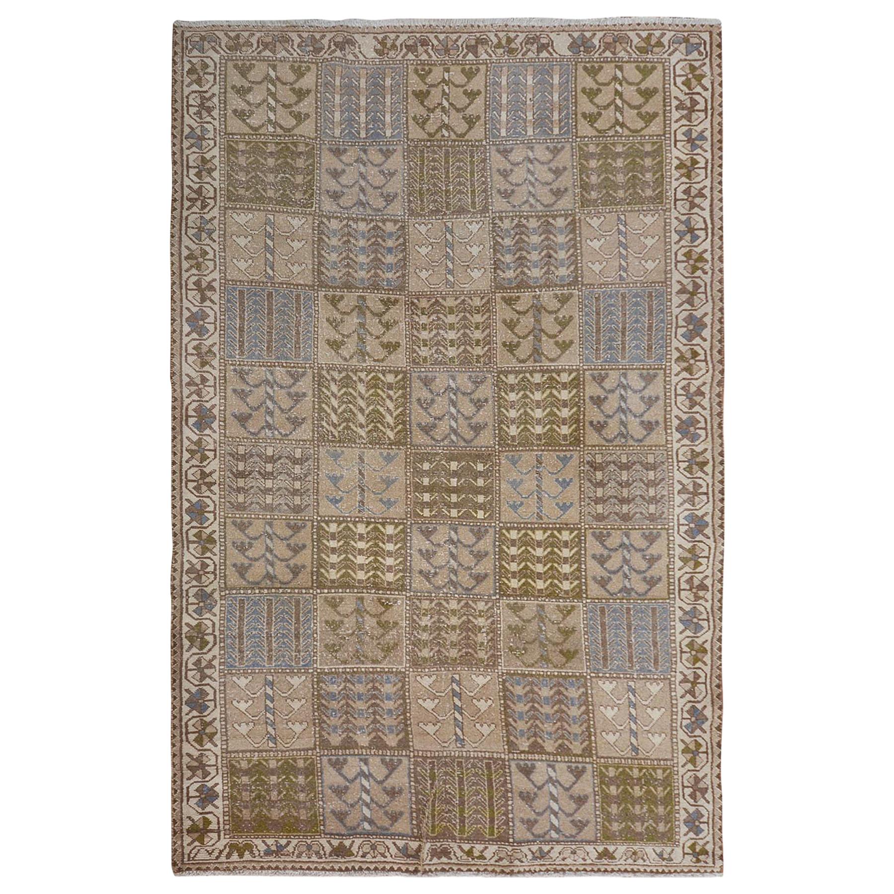 Natural Colors Gallery Size Old and Worn Down Persian Bakhtiari Hand Knotted Rug