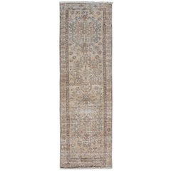 Natural Colors Narrow Runner Persian Karajeh Old and Worn Down Hand Knotted