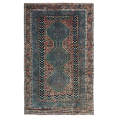 Natural Colors Old and Worn Down Persian Shiraz Hand Knotted Oriental Rug