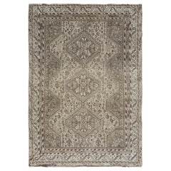 Natural Colors Old and Worn Down Persian Shiraz Hand Knotted Oriental Rug