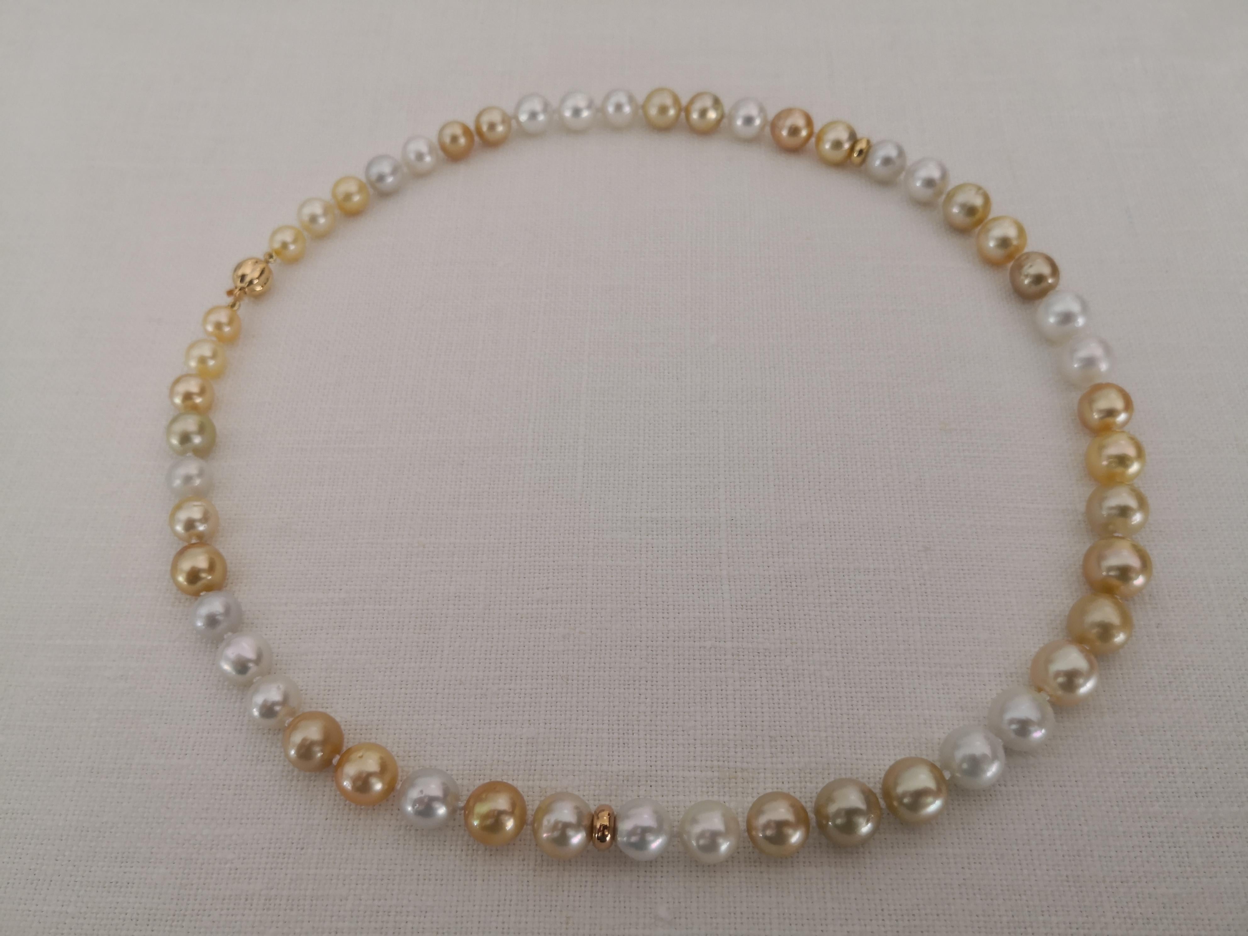Contemporary Natural Colors South Sea Pearl Necklace, 18 Karat Yellow Gold For Sale