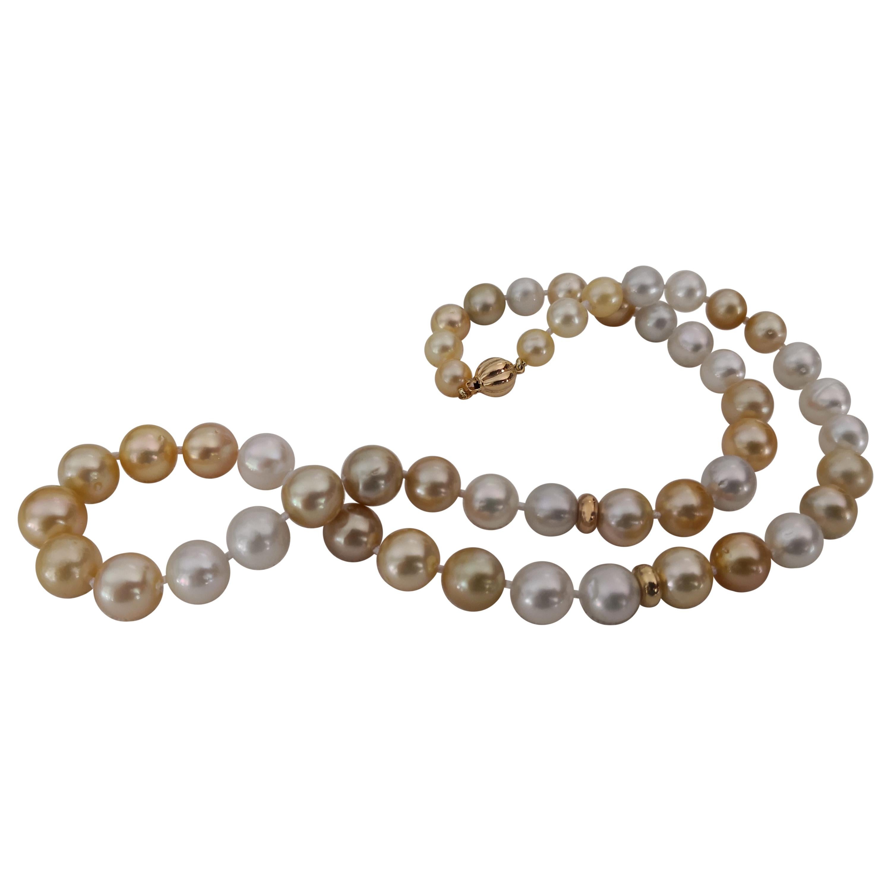 Natural Colors South Sea Pearl Necklace, 18 Karat Yellow Gold For Sale