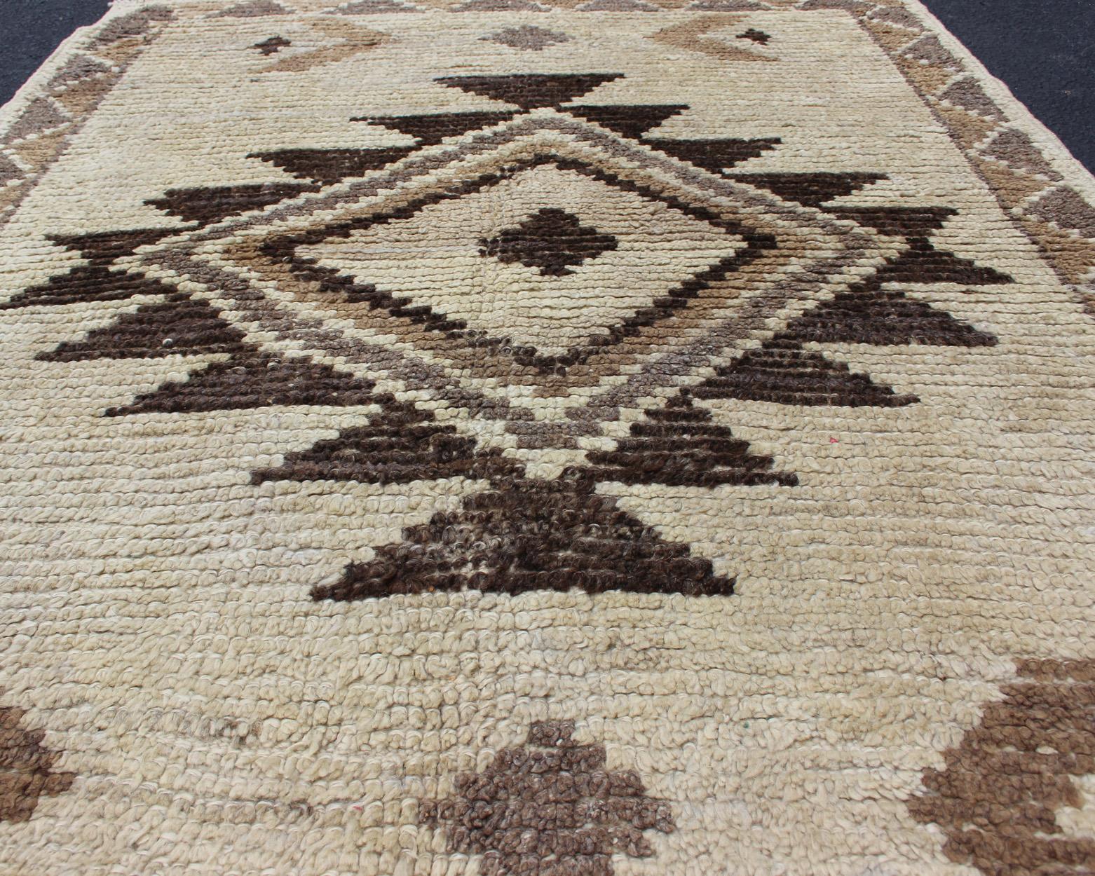 Wool Natural Colors Turkish Tulu Carpet with Tribal Design in Shades of Earth Tones For Sale