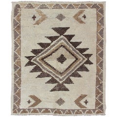 Natural Colors Turkish Tulu Carpet with Tribal Design in Shades of Earth Tones