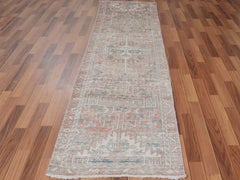 Natural Colors Vintage and Worn Down Clean Persian Heriz Hand Knotted Runner