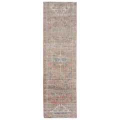 Natural Colors Vintage and Worn Down Clean Persian Heriz Hand Knotted Runner