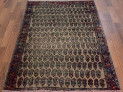Natural Colors Vintage and Worn Down Paisley Design Persian Senneh Bohemian Rug