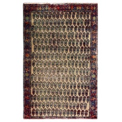 Natural Colors Vintage and Worn Down Paisley Design Persian Senneh Bohemian Rug