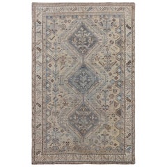 Natural Colors Vintage and Worn Down Persian Shiraz Clean Hand Knotted Wool Rug