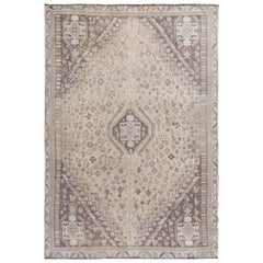 Natural Colors Vintage and Worn Down Persian Shiraz Hand Knotted Oriental Rug
