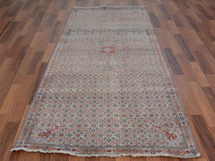 Natural Colors Vintage and Worn Down Wide Runner Persian Birjand Hand Knotted