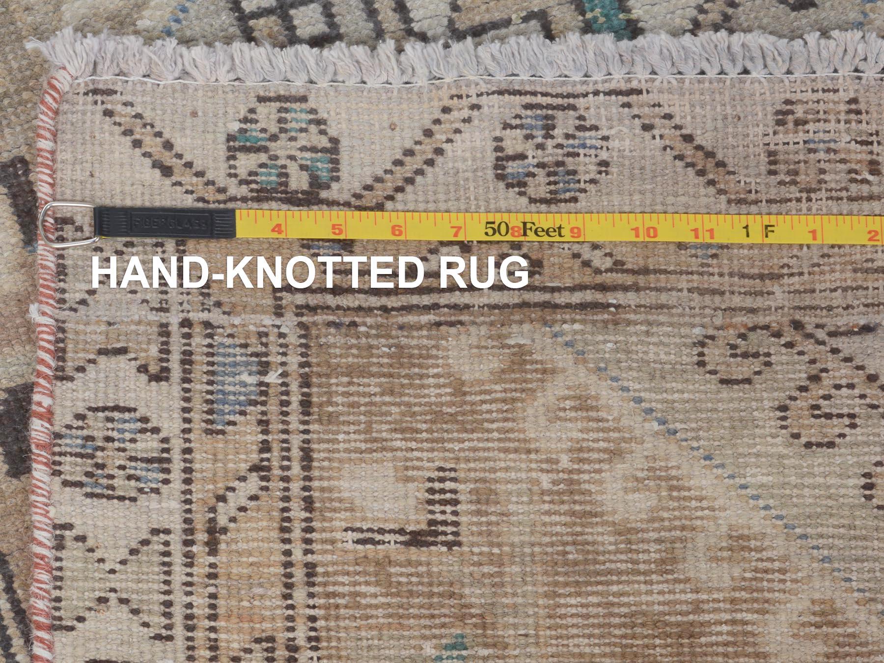 Wool Natural Colors Worn Down and Vintage North West Persian Runner Hand Knotted Rug
