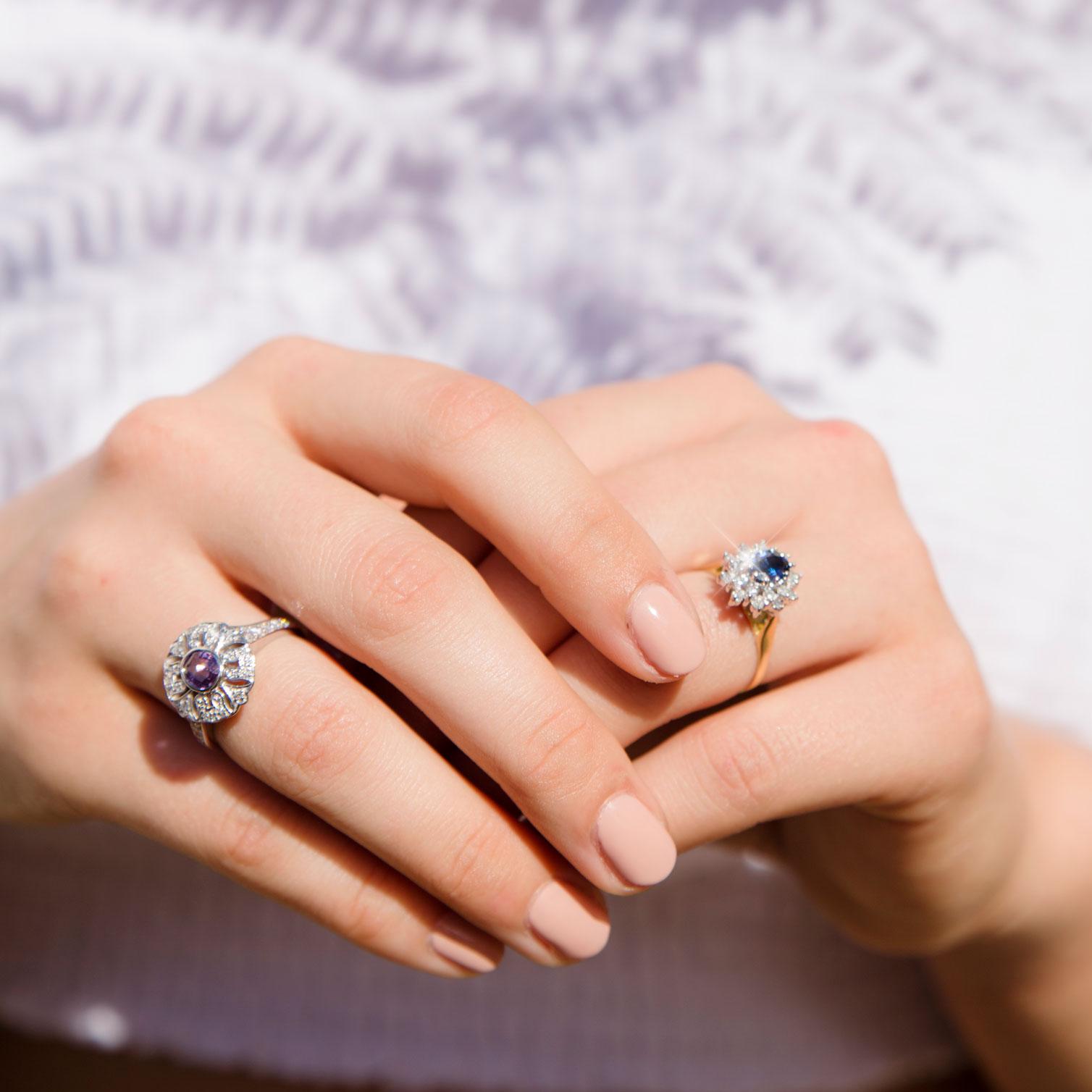 Natural Colour Shifting Sapphire and Diamond 18 Carat White Gold Cluster Ring For Sale 6