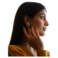 Natural Columbian Emerald Earring with Diamond in 18k Gold