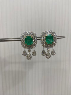 Natural Columbian Emerald Earrings with Diamonds and 18k Gold