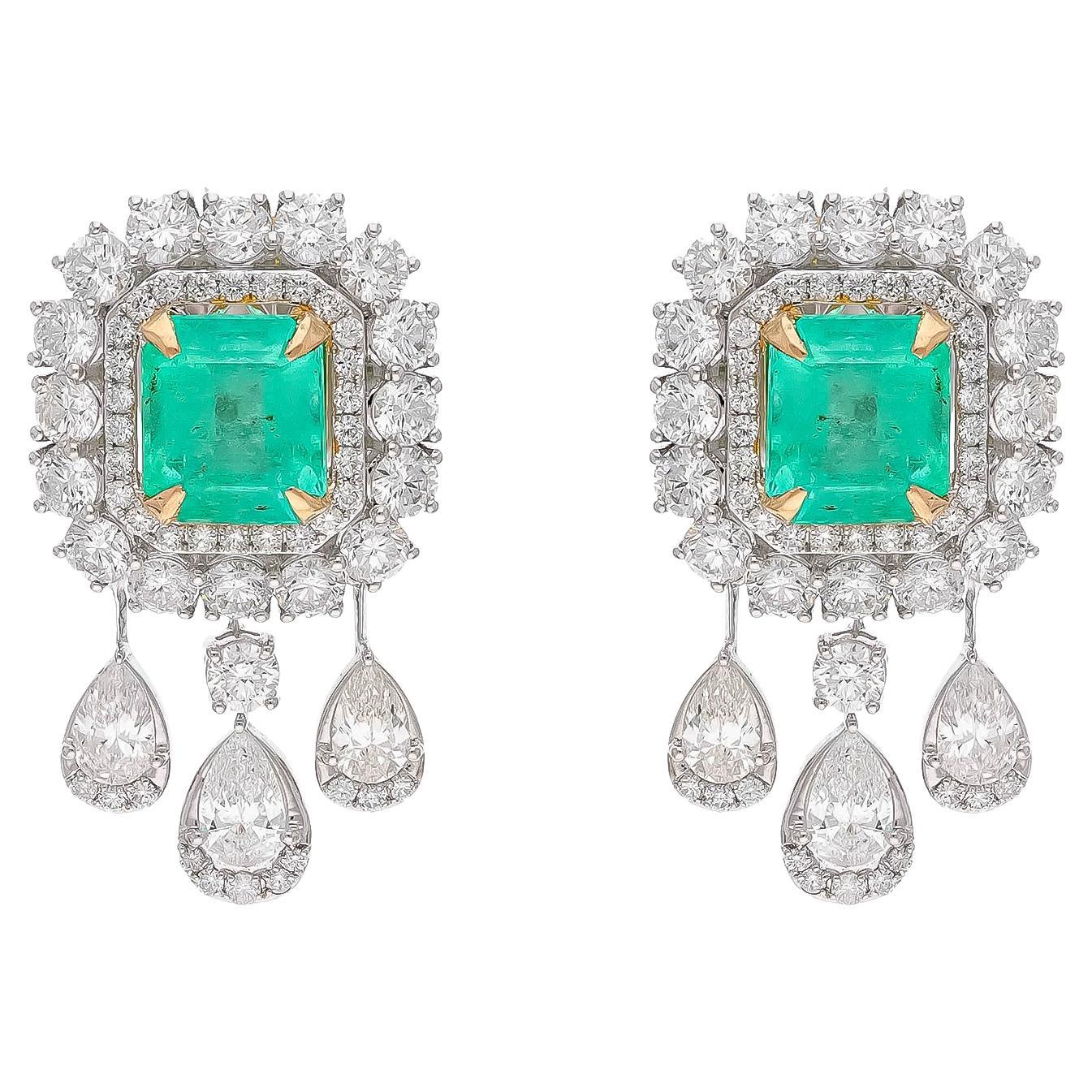 Natural Columbian Emerald Earrings with Diamonds and 18k Gold