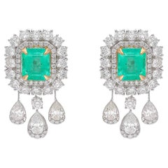 Natural Columbian Emerald Earrings with Diamonds and 18k Gold