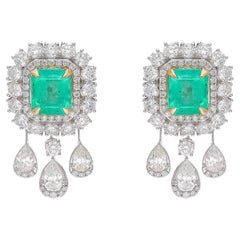 Natural Colombian Emerald Earrings with Diamonds and 18k Gold
